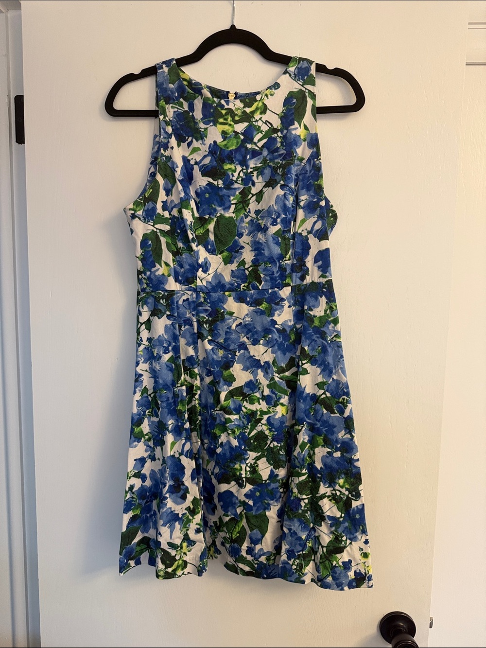 Milly Blue & Green Floral Sleeveless Fit-and-Flare Dress